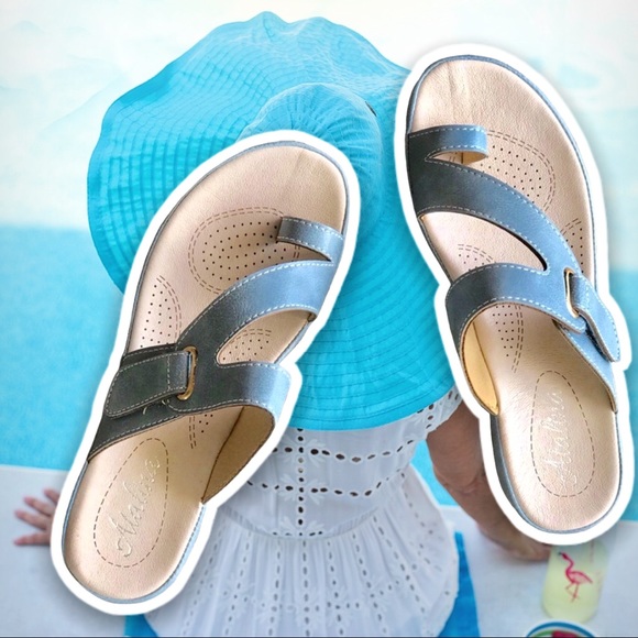 Italina Shoes - Italina COMFORT Powder Blue Toe Ring Slide SANDAL